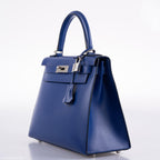 Hermes Kelly 28 Sellier Blue Electric Tadelakt, interior and construction detail