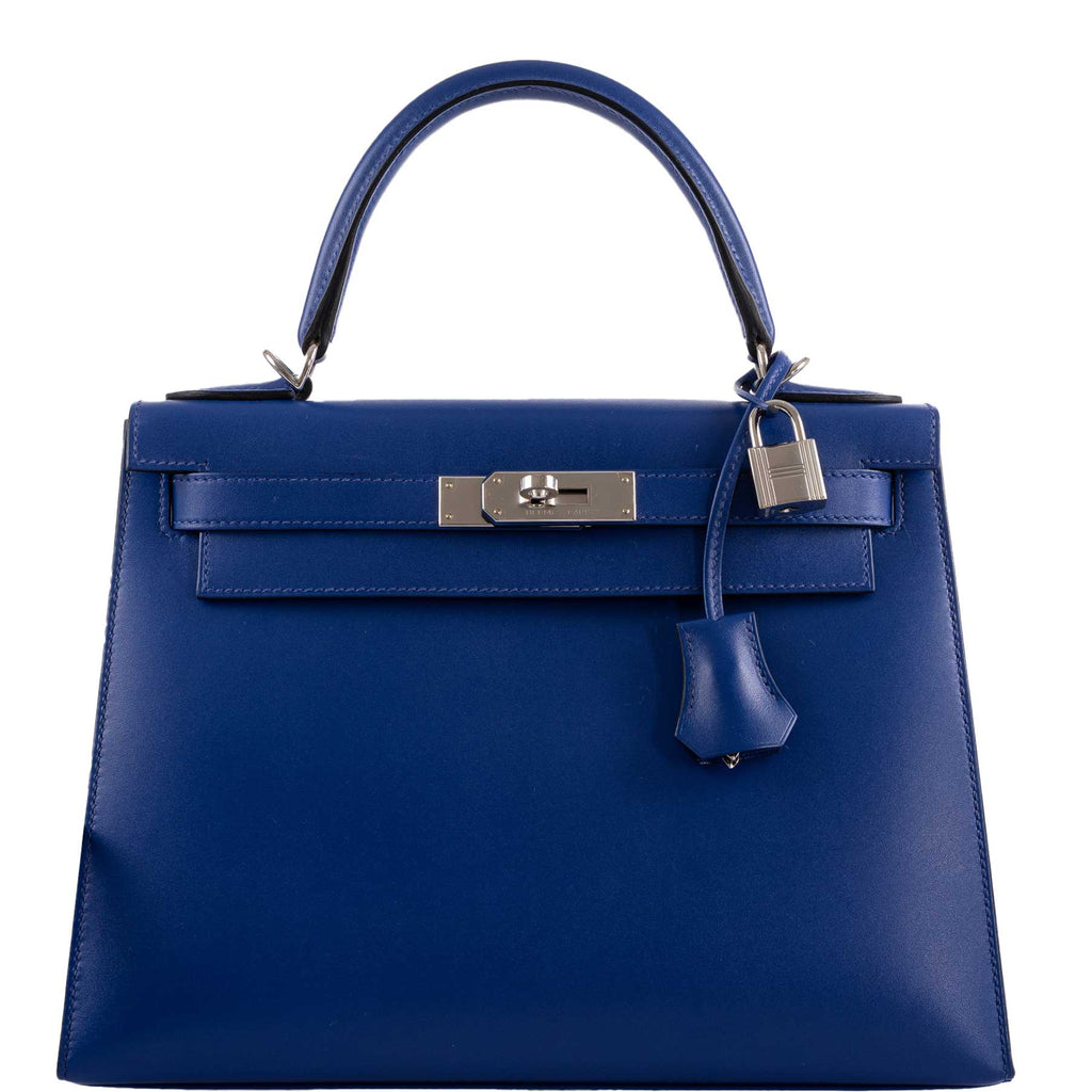 Hermes Kelly 28 Sellier Blue Electric Tadelakt, product detail view 7