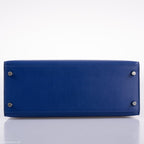 Hermes Kelly 28 Sellier Blue Electric Tadelakt, product detail view 9
