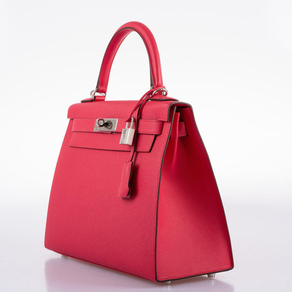 Hermes Kelly 28 Sellier Rose Extreme Epsom, interior and construction detail