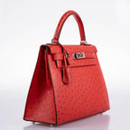 Hermes Kelly 28 Sellier Rouge Vif Ostrich, back view