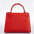 Hermes Kelly 28 Sellier Rouge Vif Ostrich, product detail view 6