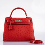 Hermes Kelly 28 Sellier Rouge Vif Ostrich, product detail view 7