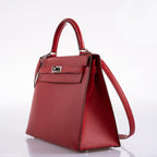 Hermes Kelly 32 Rouge Casaque Epsom, interior and construction detail