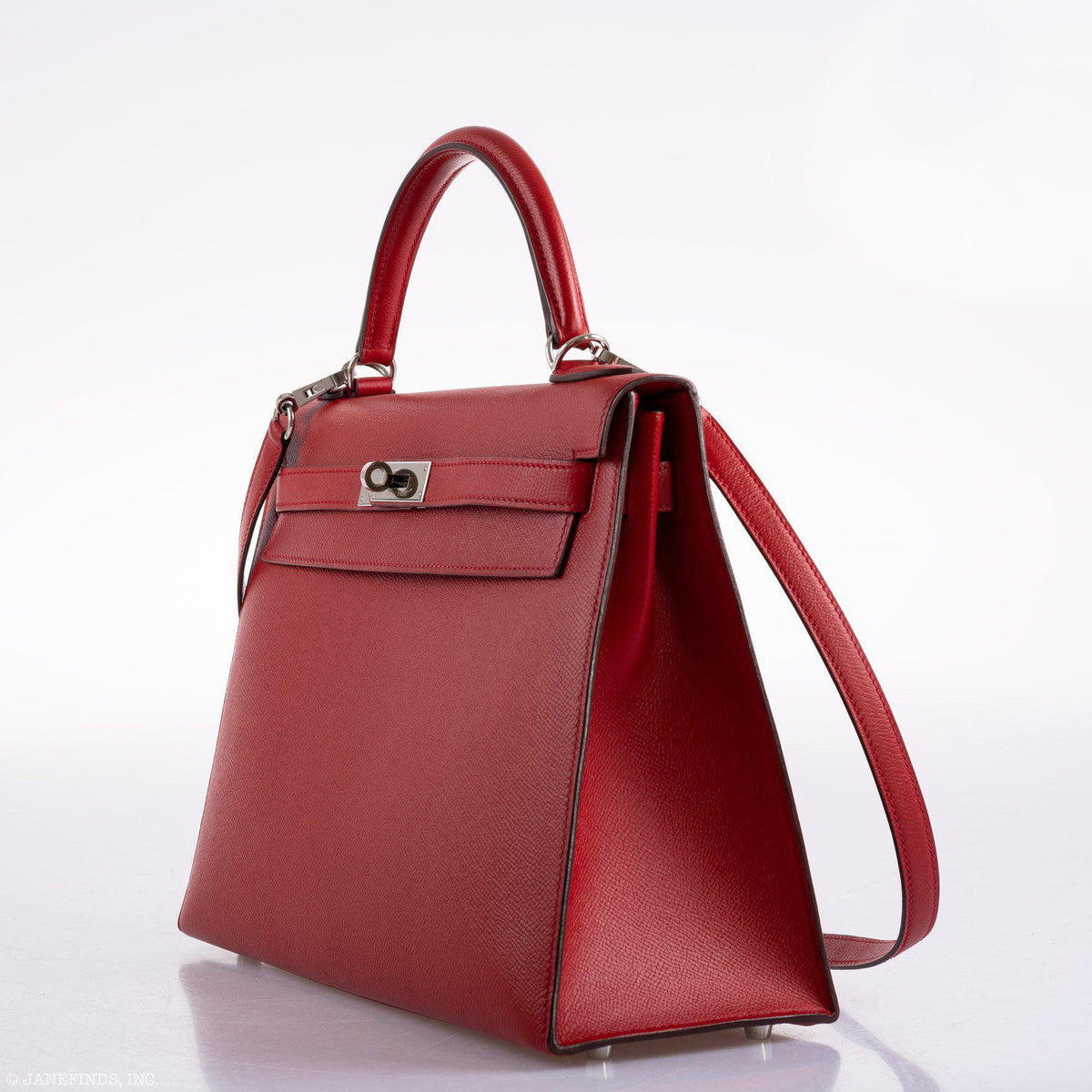 Hermes Kelly 32 Rouge Casaque Epsom, interior and construction detail