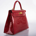 Hermes Kelly 32 Sellier Braise Porosus Crocodile, back view