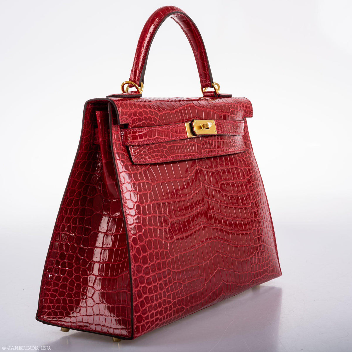 Hermes Kelly 32 Sellier Braise Porosus Crocodile, back view