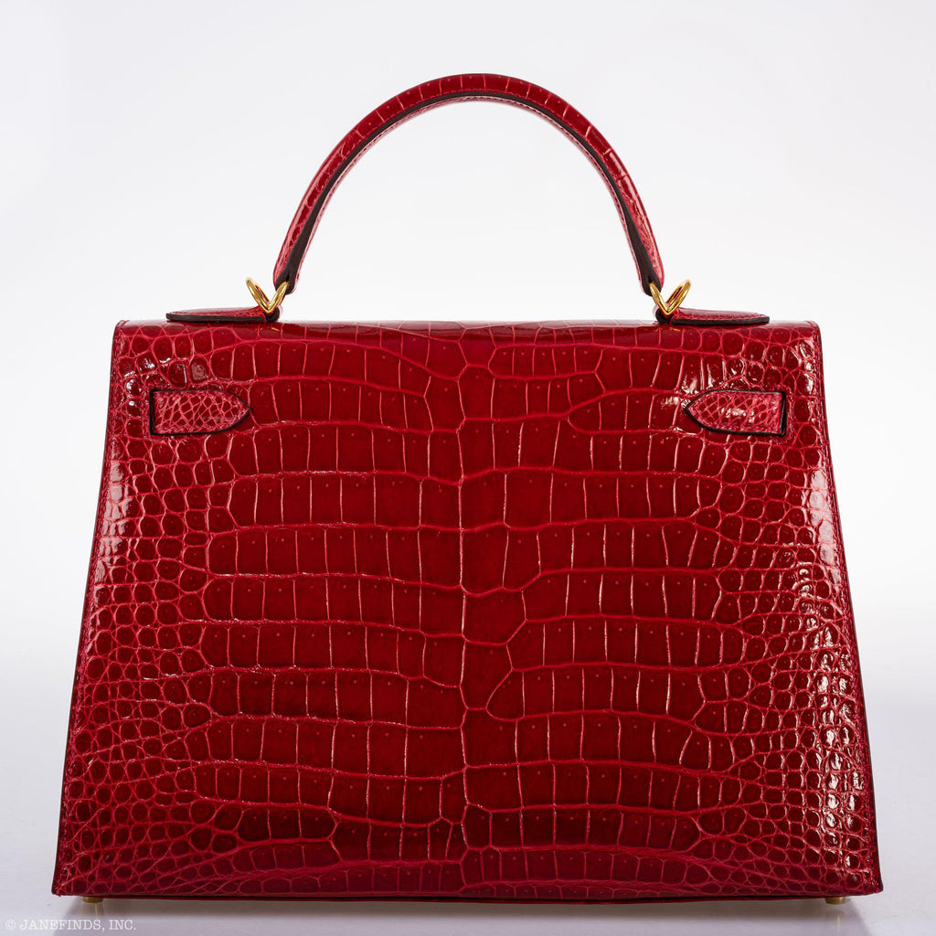 Hermes Kelly 32 Sellier Braise Porosus Crocodile, product detail view 5