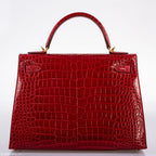 Hermes Kelly 32 Sellier Braise Porosus Crocodile, product detail view 5