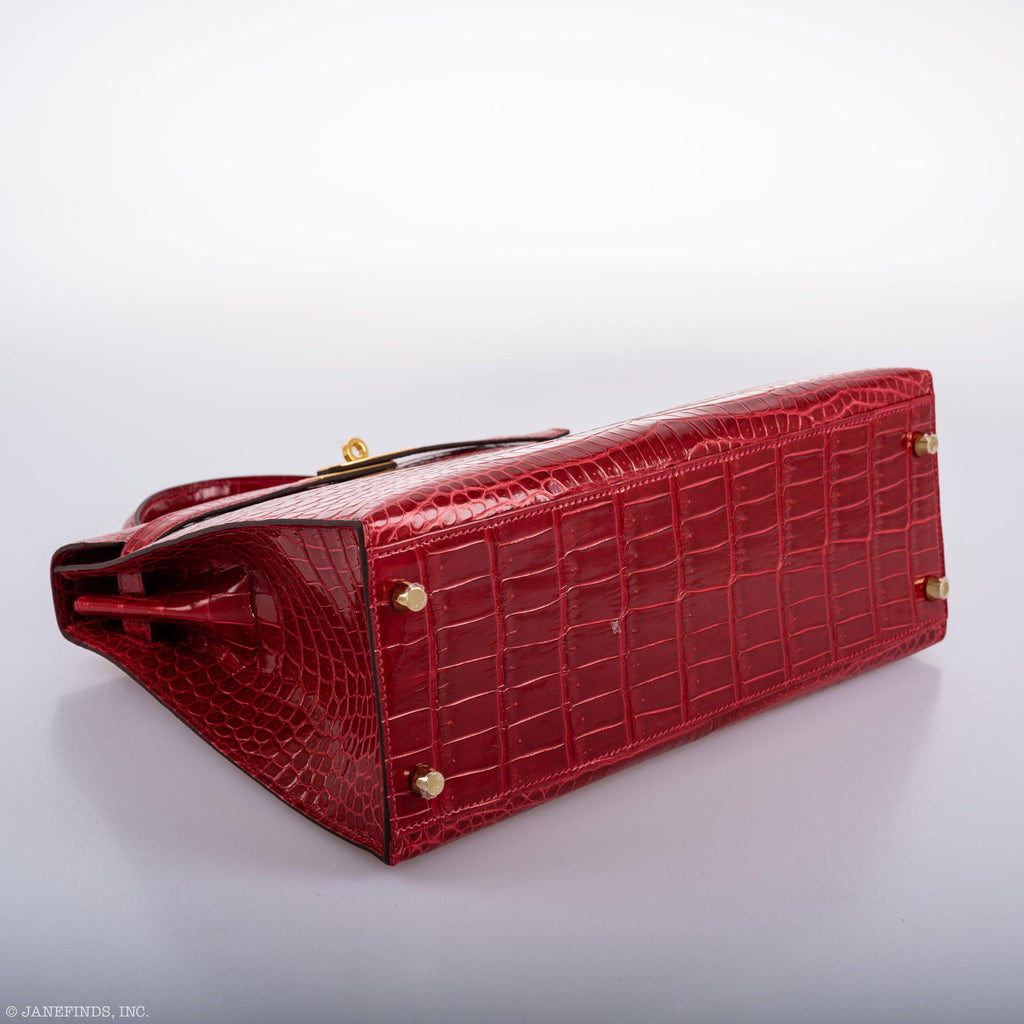 Hermes Kelly 32 Sellier Braise Porosus Crocodile, product detail view 6