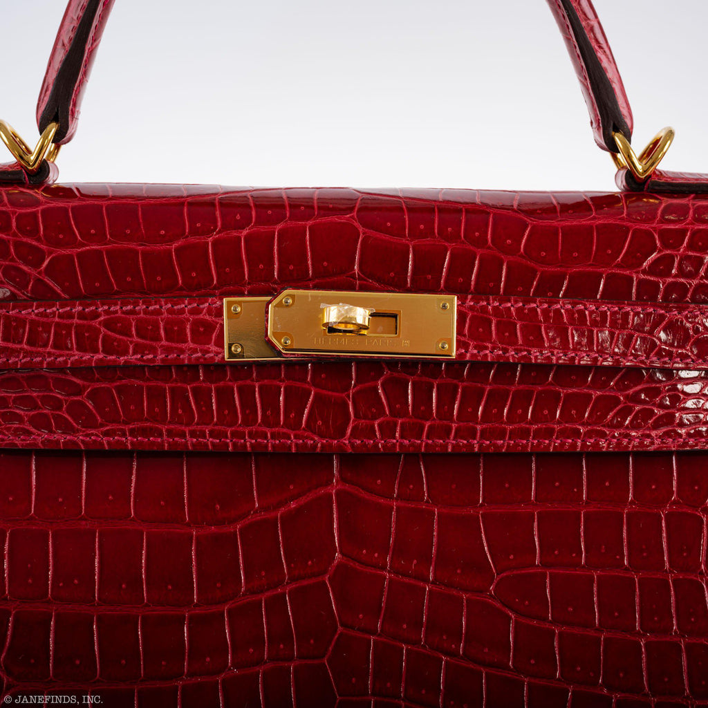 Hermes Kelly 32 Sellier Braise Porosus Crocodile, product detail view 7