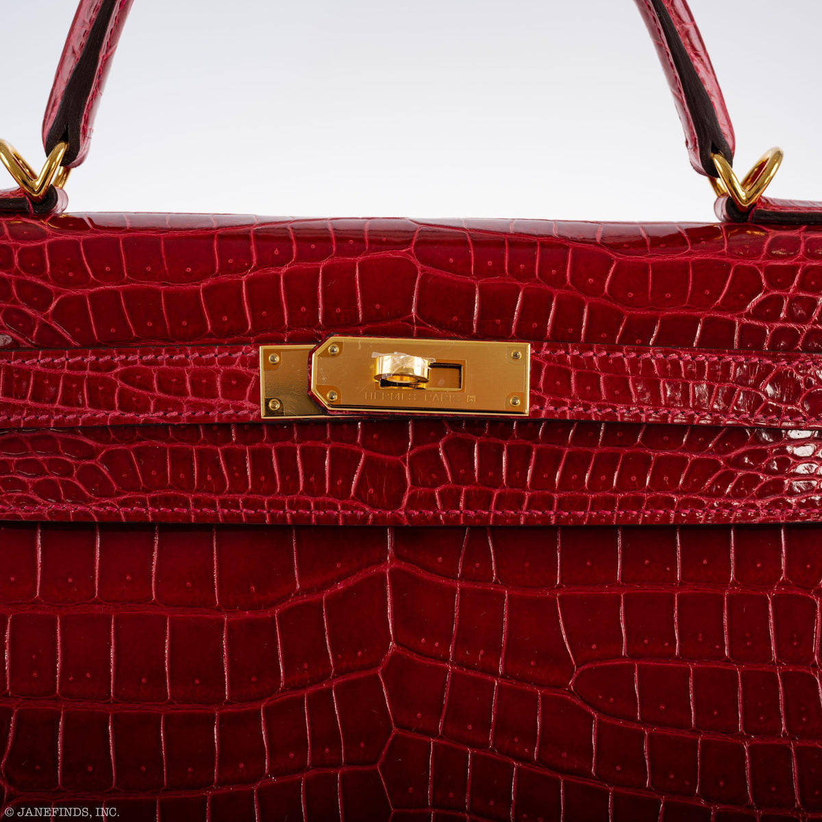 Hermes Kelly 32 Sellier Braise Porosus Crocodile, product detail view 7