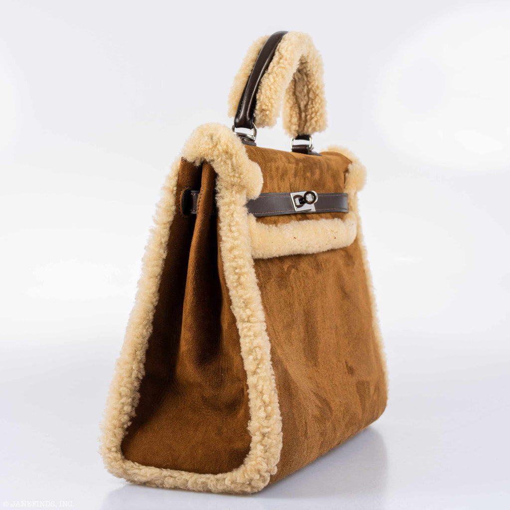 Hermes Kelly 35 Retourne Teddy Shearling, side view