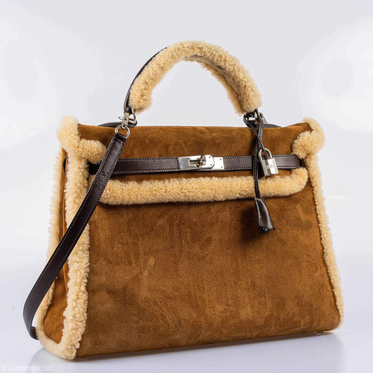 Hermes Kelly 35 Retourne Teddy Shearling, interior and construction detail