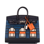 Hermes Bleu Sac Birkin Faubourg 20cm Palladium Hardware, front view