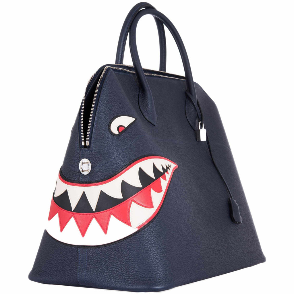 Hermes Bolide 40 Shark Indigo Blue Togo Bag Palladium Hardware, front view