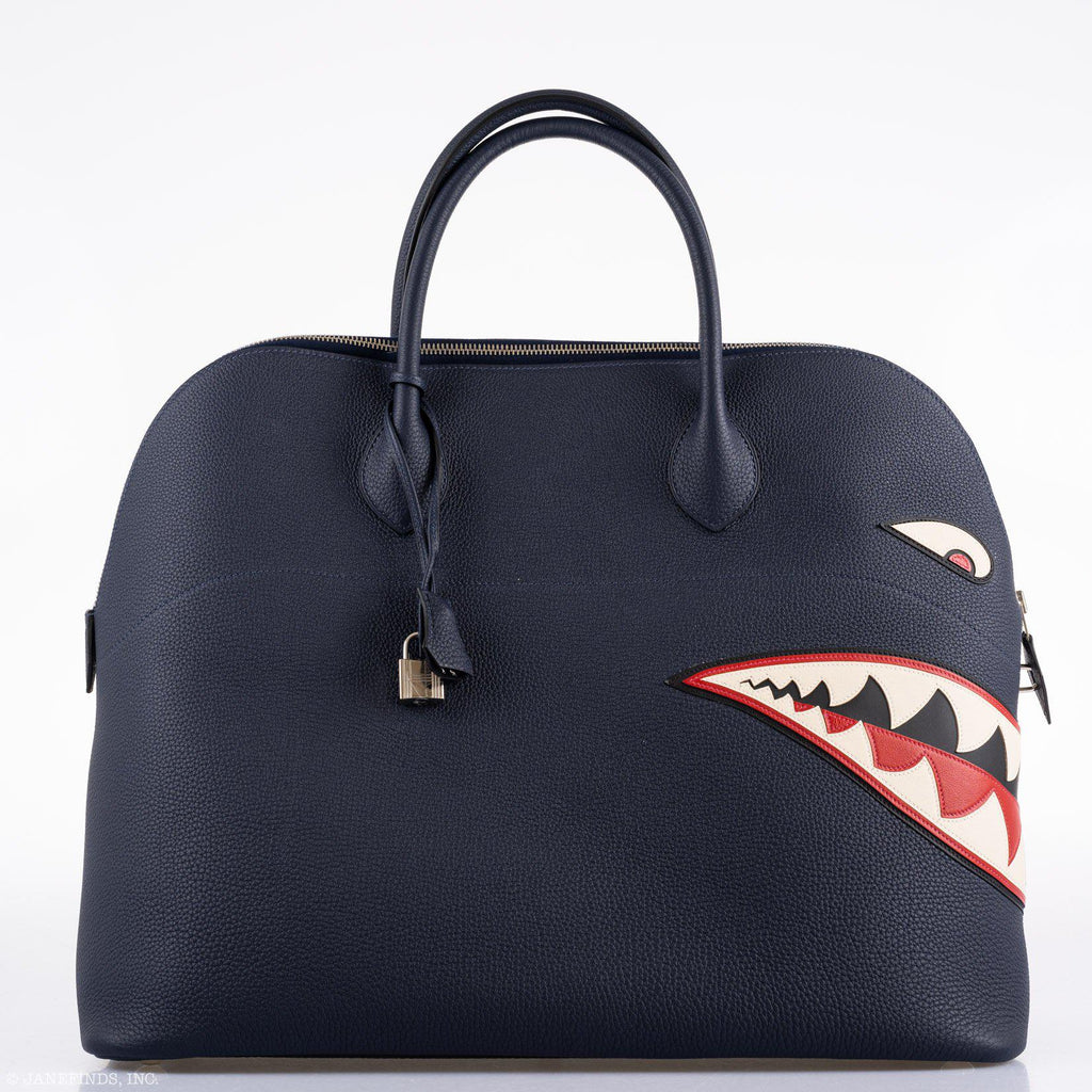 Hermes Bolide 40 Shark Indigo Blue Togo Bag Palladium Hardware, product detail view 11