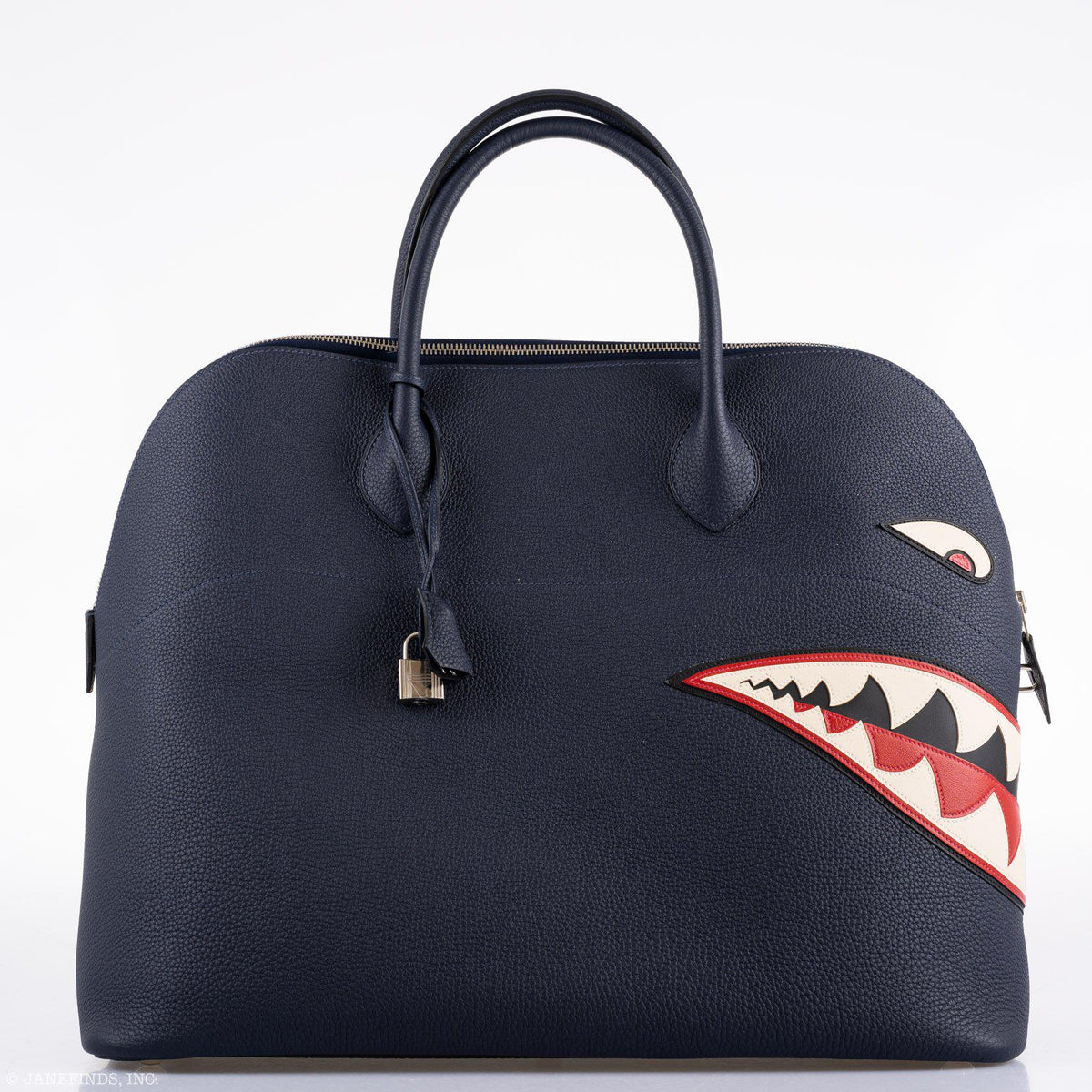 Hermes Bolide 40 Shark Indigo Blue Togo Bag Palladium Hardware, product detail view 11
