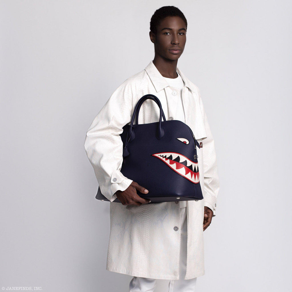 Hermes Bolide 40 Shark Indigo Blue Togo Bag Palladium Hardware, back view