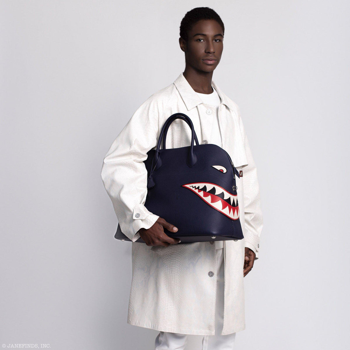 Hermes Bolide 40 Shark Indigo Blue Togo Bag Palladium Hardware, back view