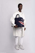 Hermes Bolide 40 Shark Indigo Blue Togo Bag Palladium Hardware, interior and construction detail