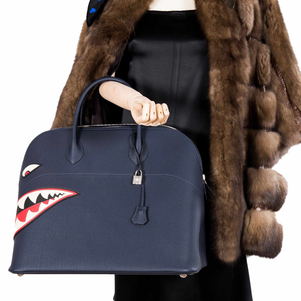 Hermes Bolide 40 Shark Indigo Blue Togo Bag Palladium Hardware, product detail view 5