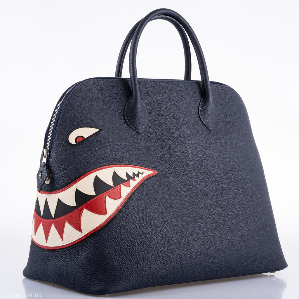 Hermes Bolide 40 Shark Indigo Blue Togo Bag Palladium Hardware, product detail view 9