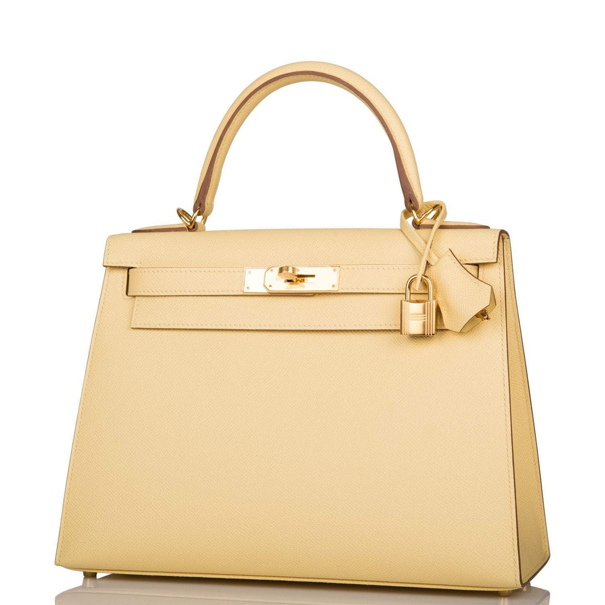 Hermes Kelly 28 Sellier Jaune Poussin, side view