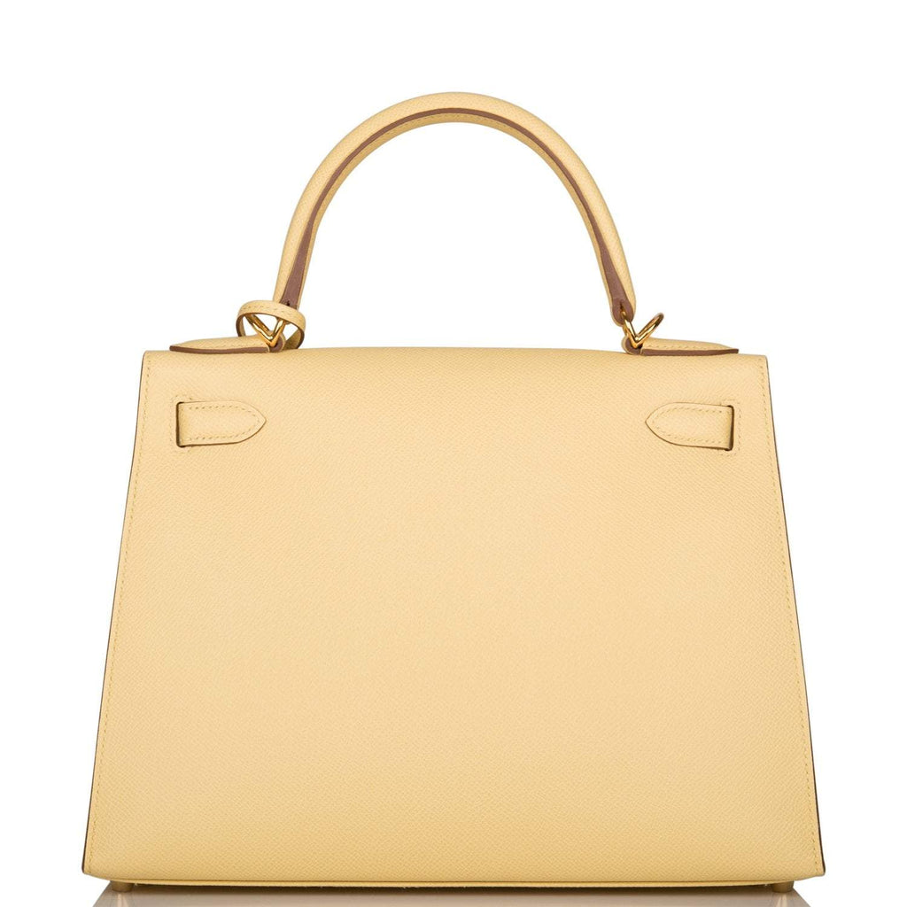 Hermes Kelly 28 Sellier Jaune Poussin, interior and construction detail