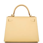 Hermes Kelly 28 Sellier Jaune Poussin, interior and construction detail