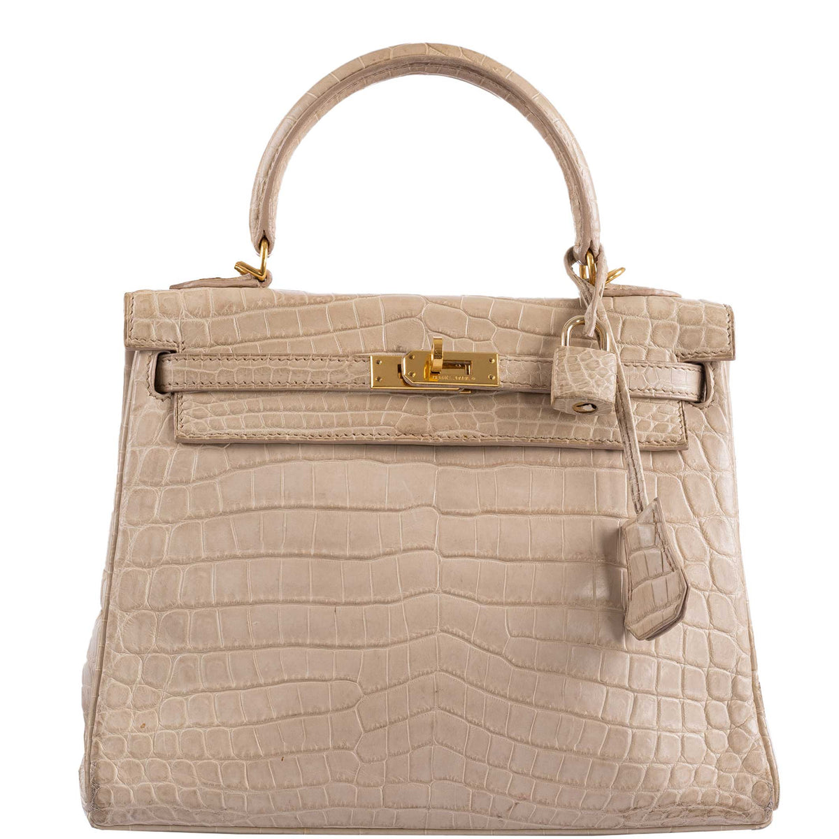 Hermes Kelly 25 Retourne Poussiere Matte Nilo Crocodile Gold Hardware - hardware detail