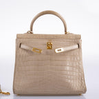 Hermes Kelly 25 Retourne Poussiere Matte Nilo Crocodile Gold Hardware - hardware detail