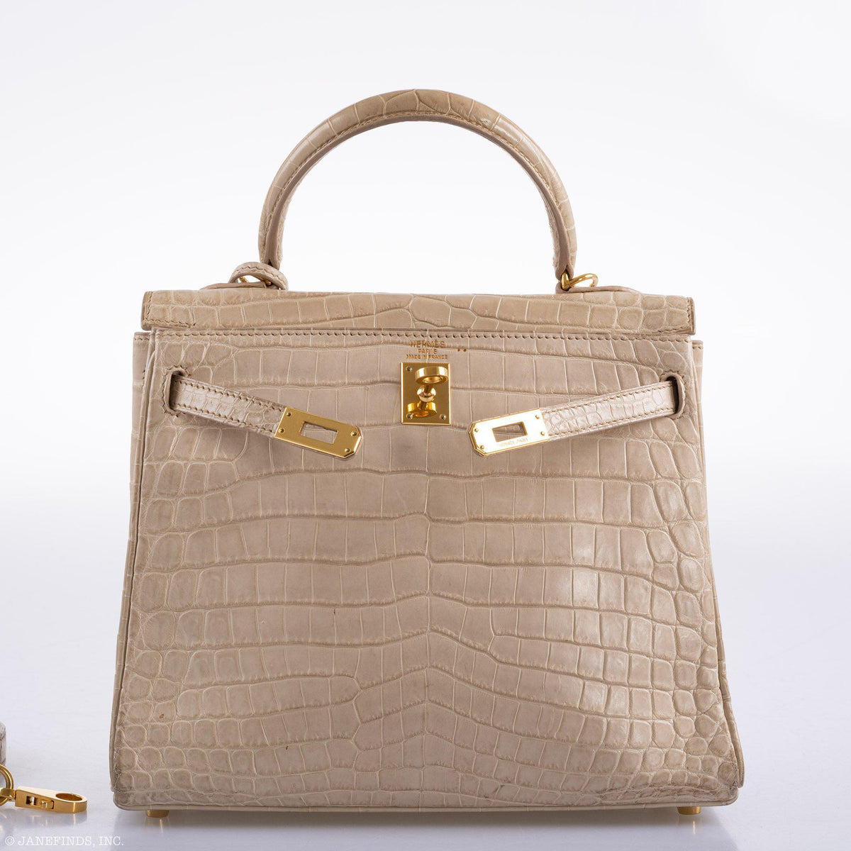 Hermes Kelly 25 Retourne Poussiere Matte Nilo Crocodile Gold Hardware - hardware detail