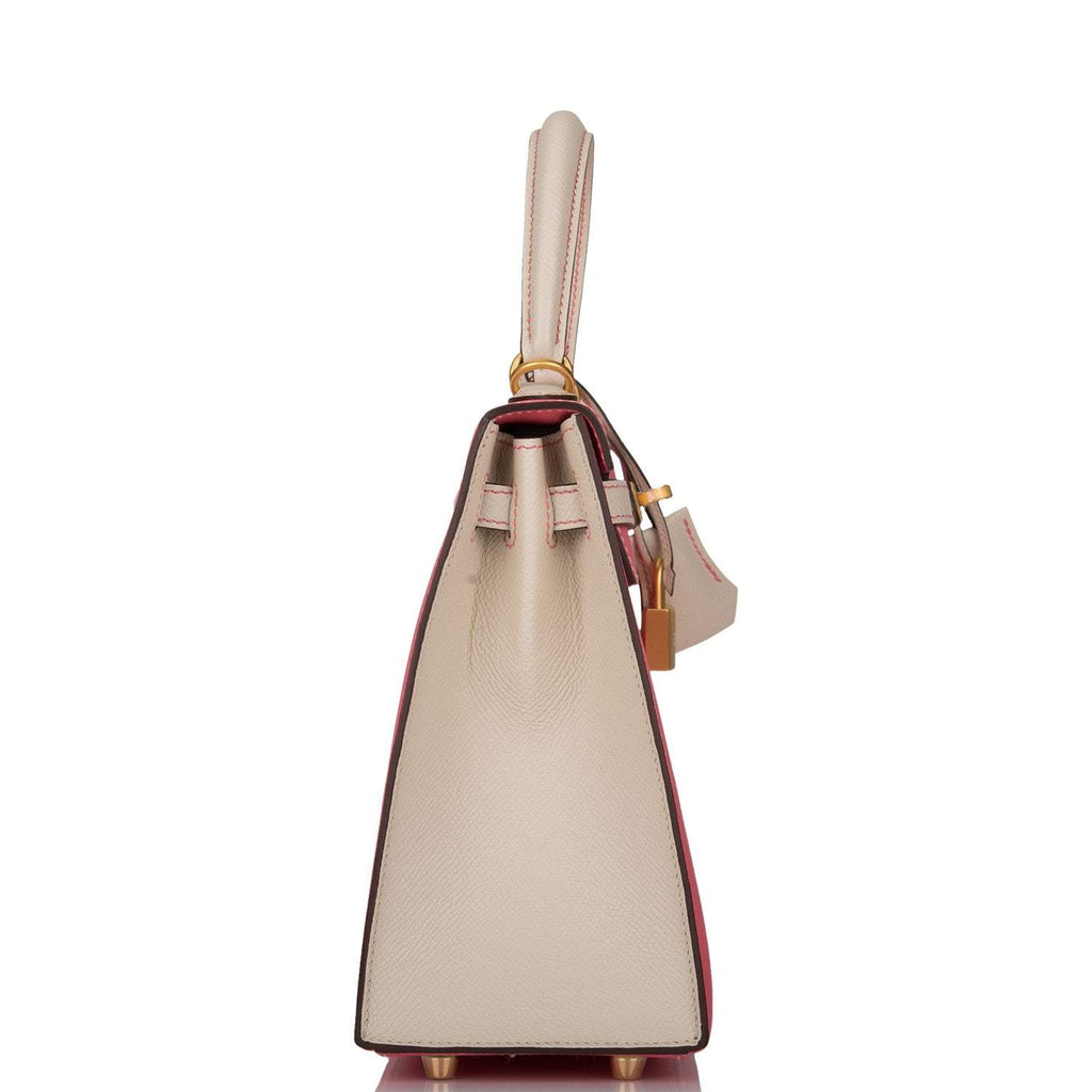 Hermes Kelly 25 Bi-Color Rose Azalee Craie