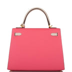 Hermes Kelly 25 Bi-Color Rose Azalee Craie