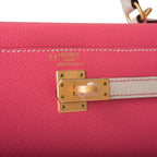 Hermes Kelly 25 Bi-Color Rose Azalee Craie