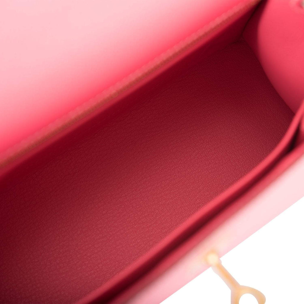 Hermes Kelly 25 Bi-Color Rose Azalee Craie