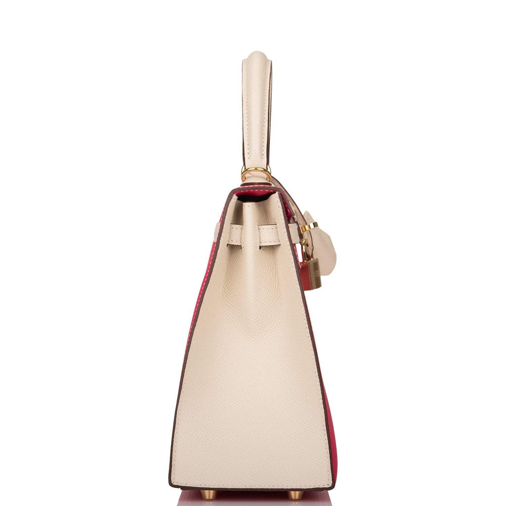 Hermes Kelly 25 Bi-Color Rose Extreme Craie