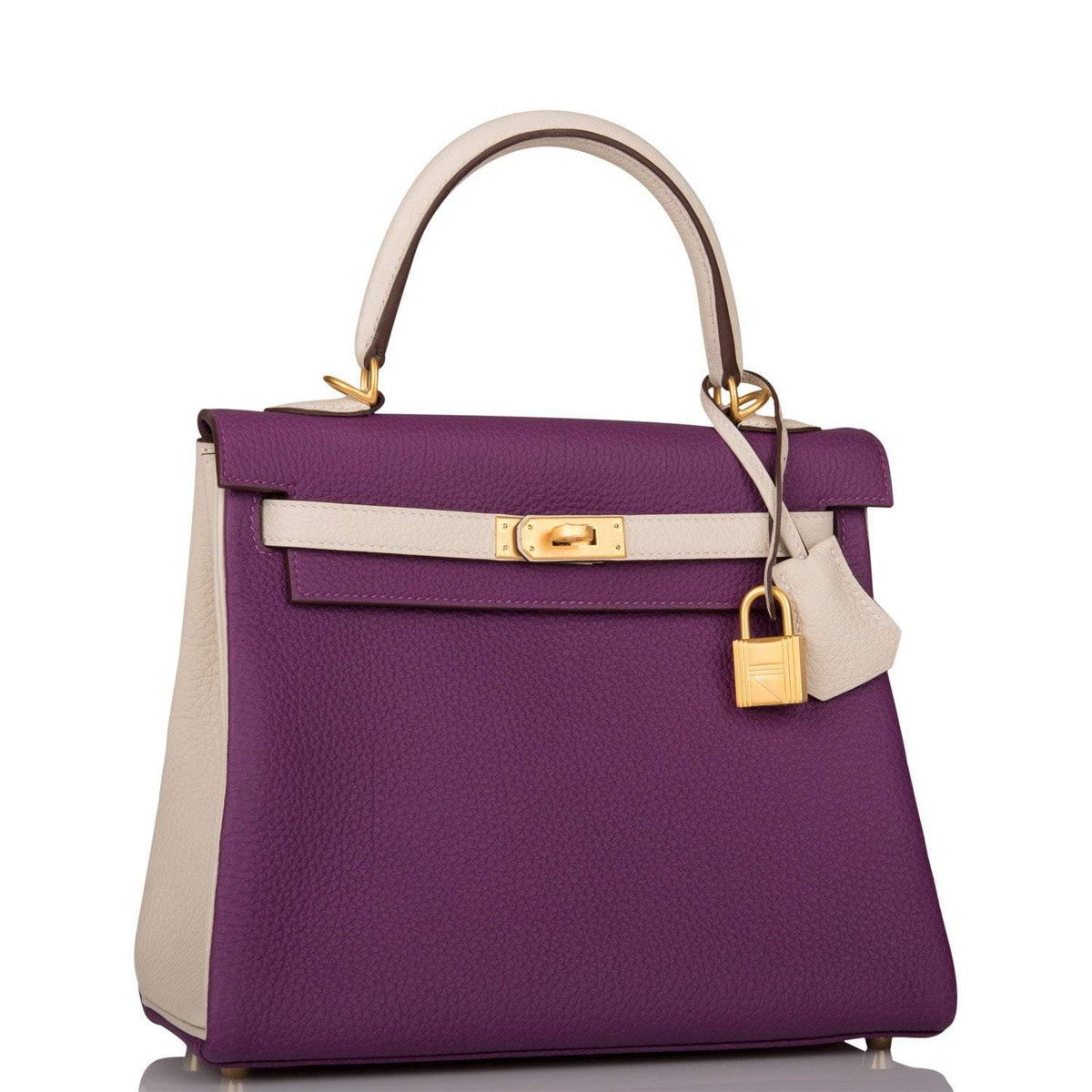 Hermes Kelly 25 Bi-Color Rose Azalee Craie