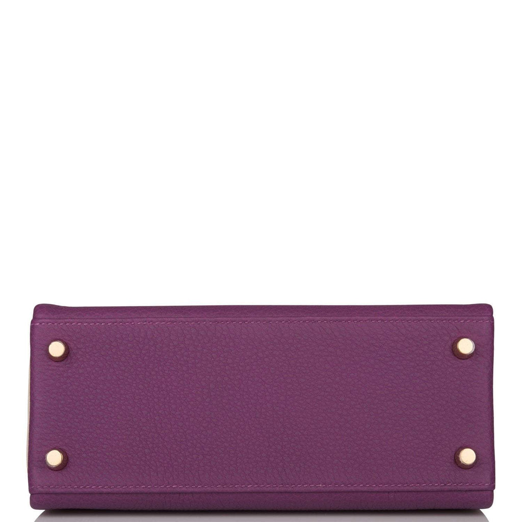 Hermes Kelly 25 Bi-Color Rose Azalee Craie