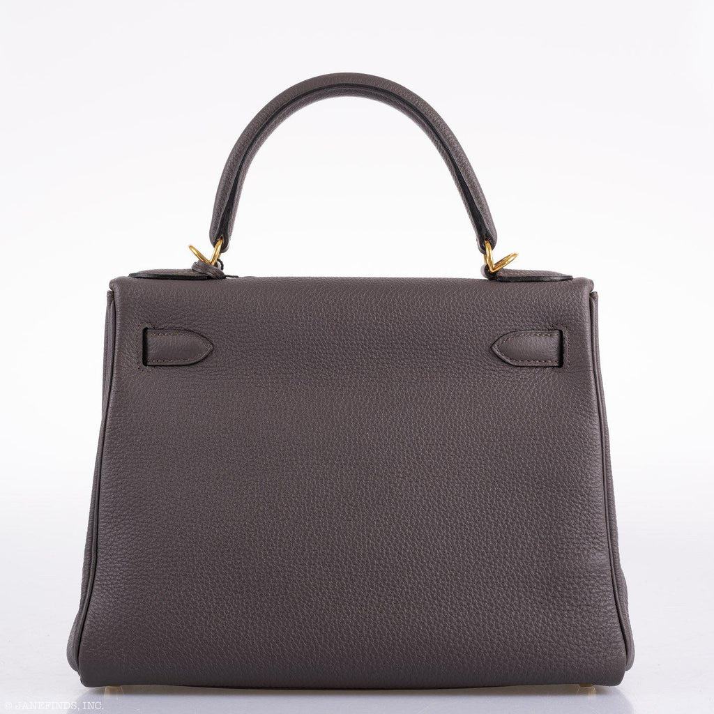 Hermes Kelly 28 Retourne Etain Togo, interior and construction detail