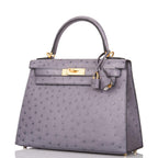 Hermes Kelly 28 Bi-Color Gris Agate Gris Perle Ostrich - hardware detail