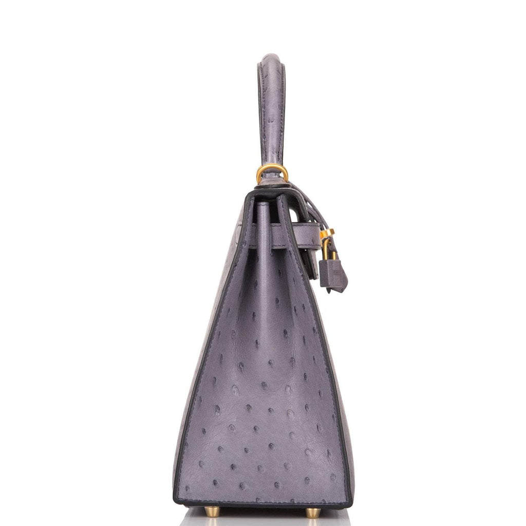 Hermes Kelly 28 Bi-Color Gris Agate Gris Perle Ostrich - hardware detail