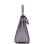 Hermes Kelly 28 Bi-Color Gris Agate Gris Perle Ostrich - hardware detail