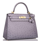 Hermes Kelly 28 Bi-Color Gris Agate Gris Perle Ostrich - hardware detail