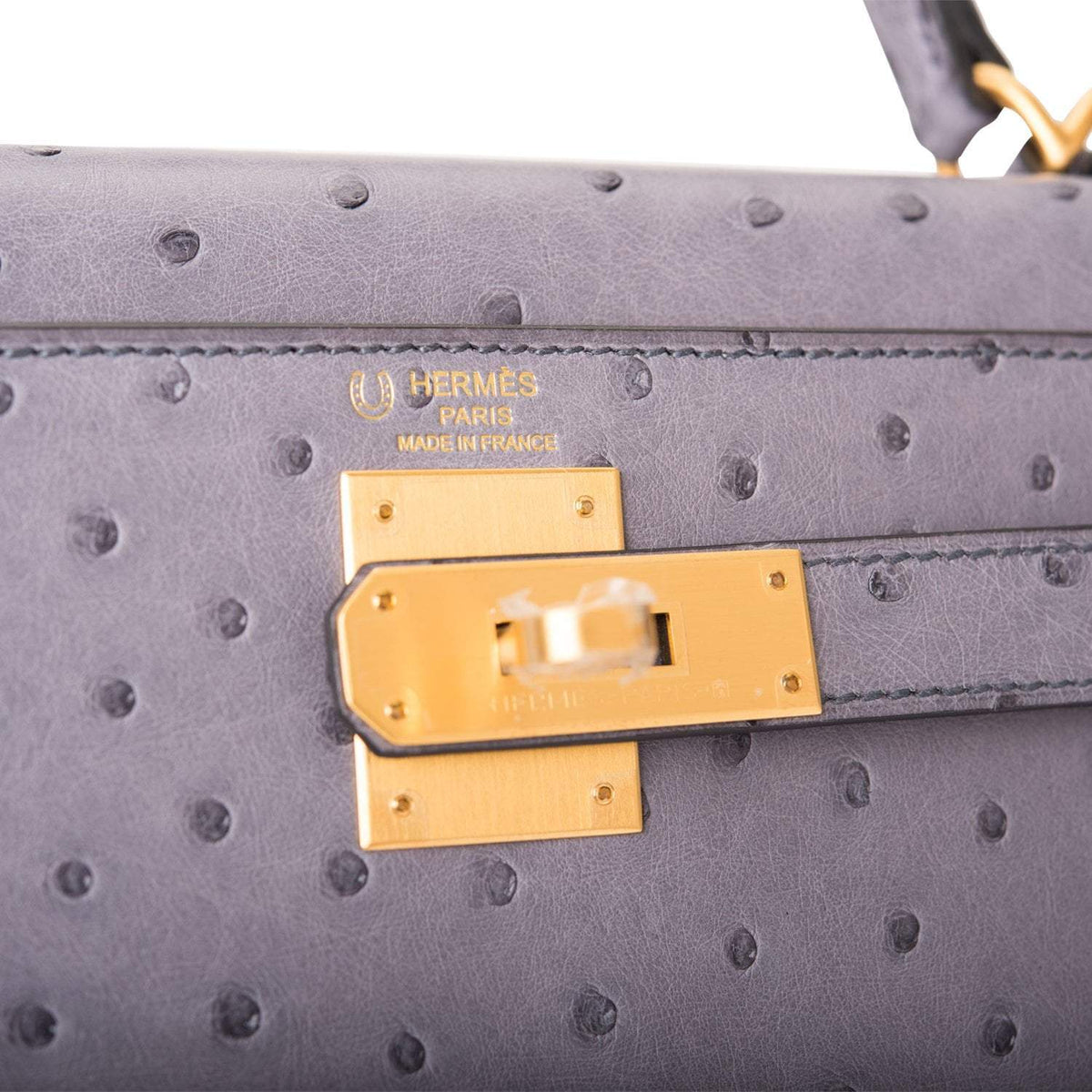 Hermes Kelly 28 Bi-Color Gris Agate Gris Perle Ostrich - hardware detail
