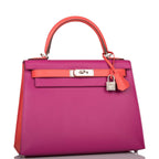 Hermes Kelly 28 Bi-Color Rose Pourpre Rose Jaipur, side view