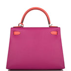 Hermes Kelly 28 Bi-Color Rose Pourpre Rose Jaipur, interior and construction detail
