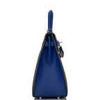 Hermes Kelly 32 Bi-Color Etain Bleu Electric, back view