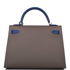 Hermes Kelly 32 Bi-Color Etain Bleu Electric, interior and construction detail